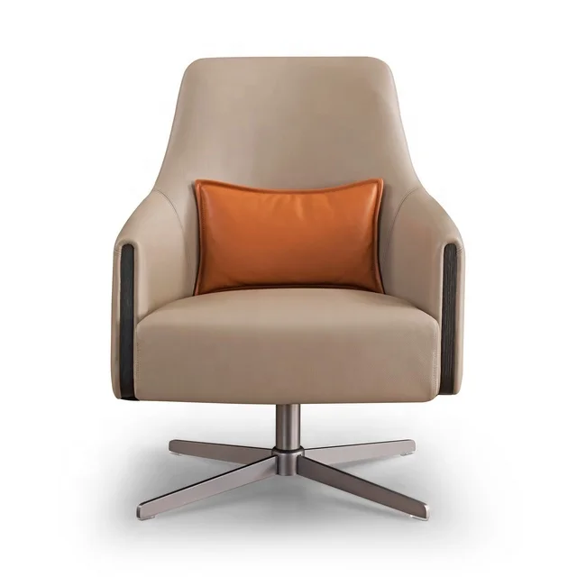 Designer Modern Nordic Furniture Wood Leather Cafe Accent Chair Lounge Chair For Living Room Leisure Chair Sofa Luxury  Recliner