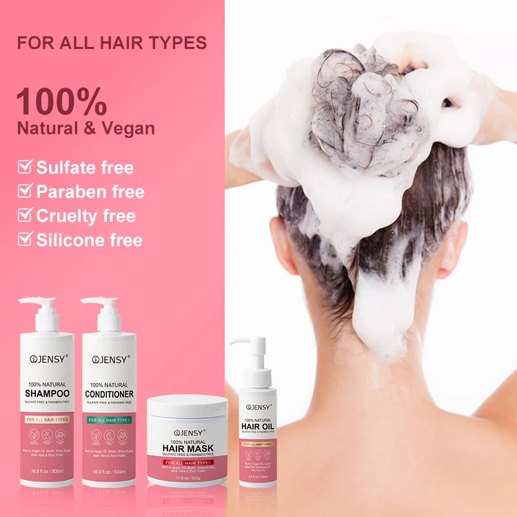 Private Label Sulfate Free Biotin RIce Water Rosemary Organic Natural Hair Mask Hair Growth Oil Shampoo and Conditioner Sets