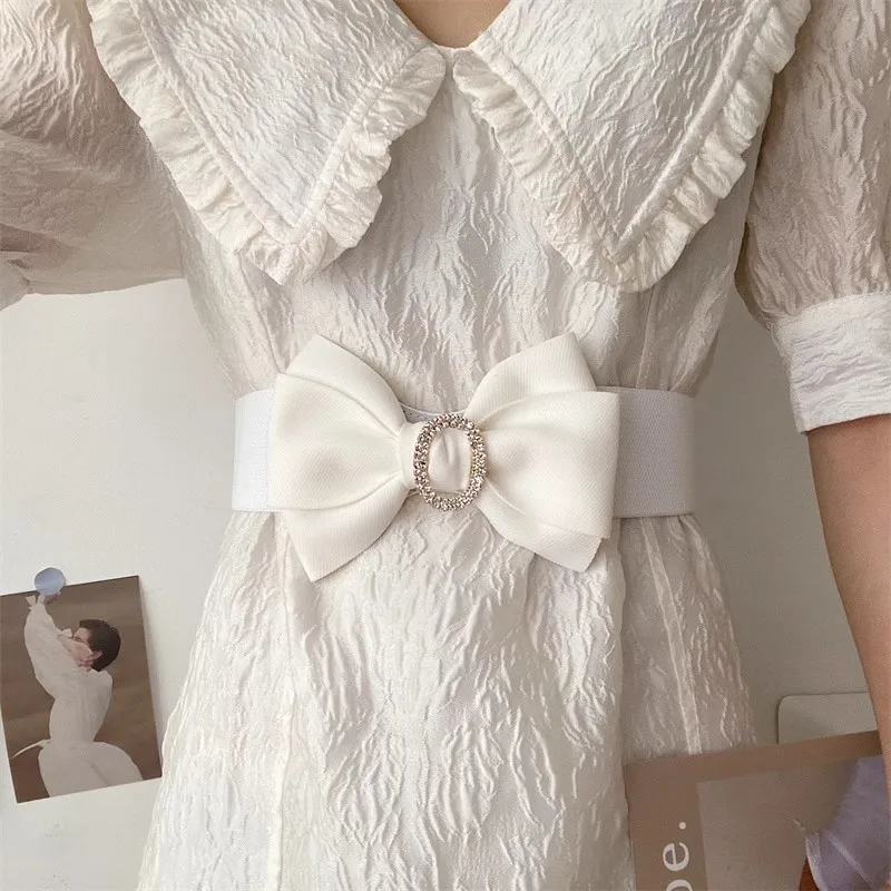 French Romantic Big Bow Belt Women Elastic Waist Belts Wide  6cm corset belt