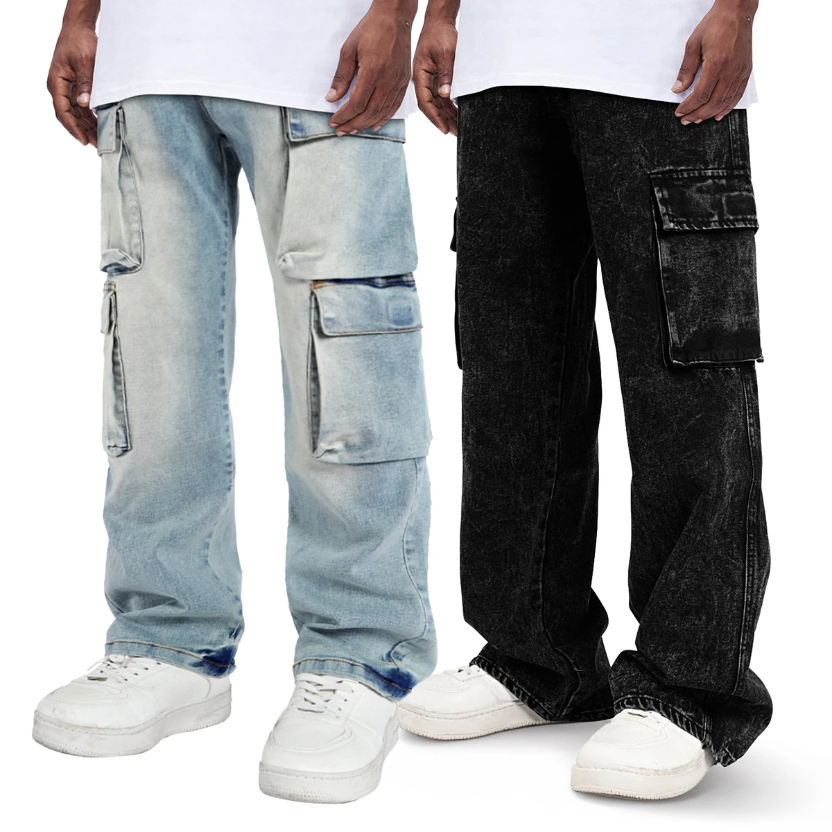 Gingtto Multi-Pocket Design Wholesale Custom Logo Denim Pants Wholesale Jeans Men