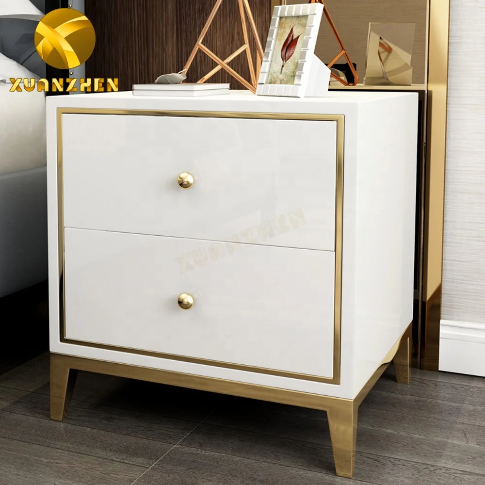 Bedroom Furniture White Black Bedside Cabinet Modern Night Stand Modern Luxury Smart Bedside Table With Two Drawers