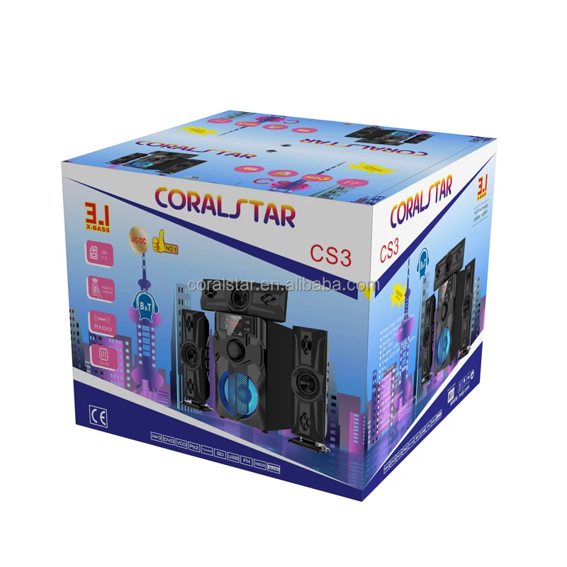 Гуанчжоу Coralstar профессиональная 3 1 USB SD FM DVD система домашнего кинотеатра сабвуфер