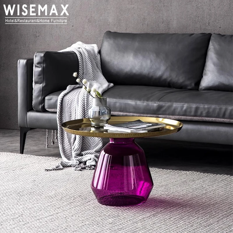 WISEMAX FURNITURE Modern Creative Home Furniture Round Shape Design Coffee Table Glass Material Living Room Sofa Side Table