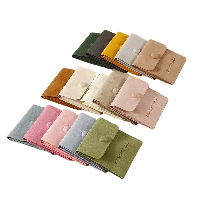 Microfiber Jewelry Pouch 8*8cm Snap Button Jewelry Packaging Bag Luxury Small  Gift Bags For Necklace Earrings Bracelet Ring