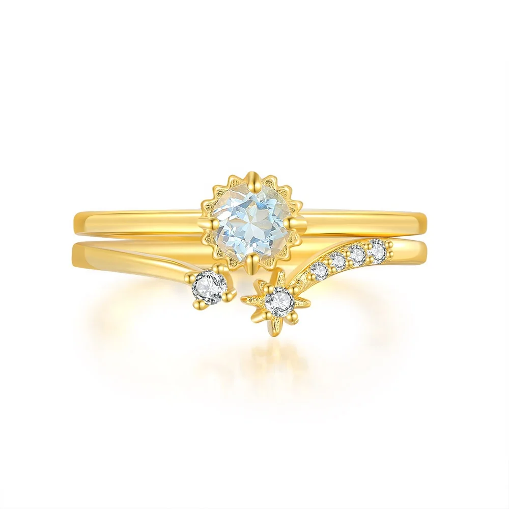 Wholesale Fine Jewelry Manufacturer Supply Women Natural Gem Stone Sky Blue Topaz Finger Ring