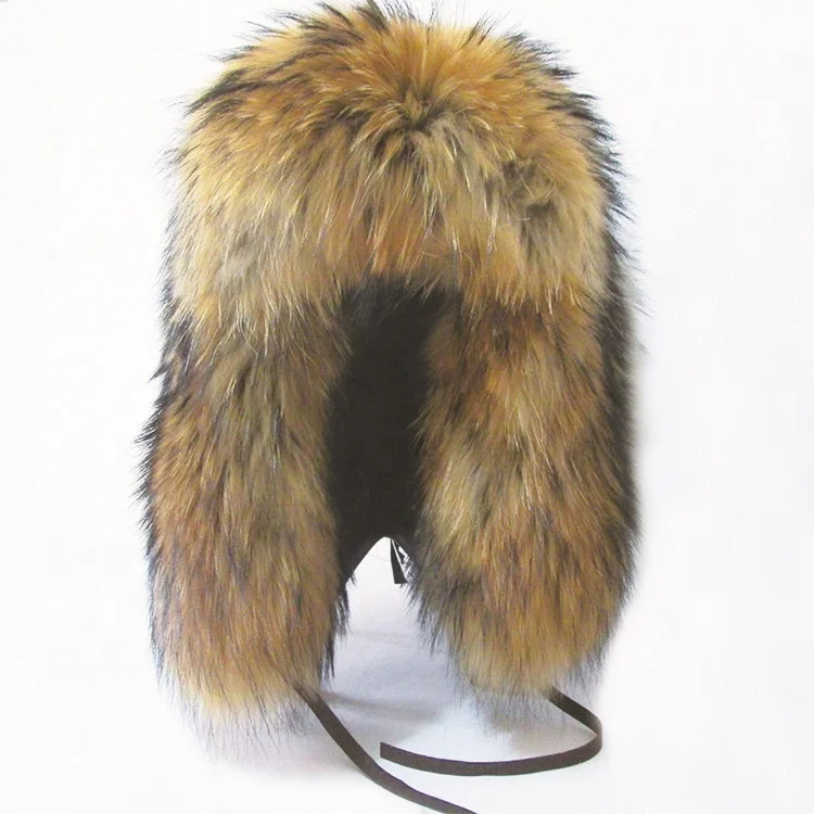 XJ Chinese raccoon fur fashional style natural winter warm style ski hat manufacturers animal real fur hats