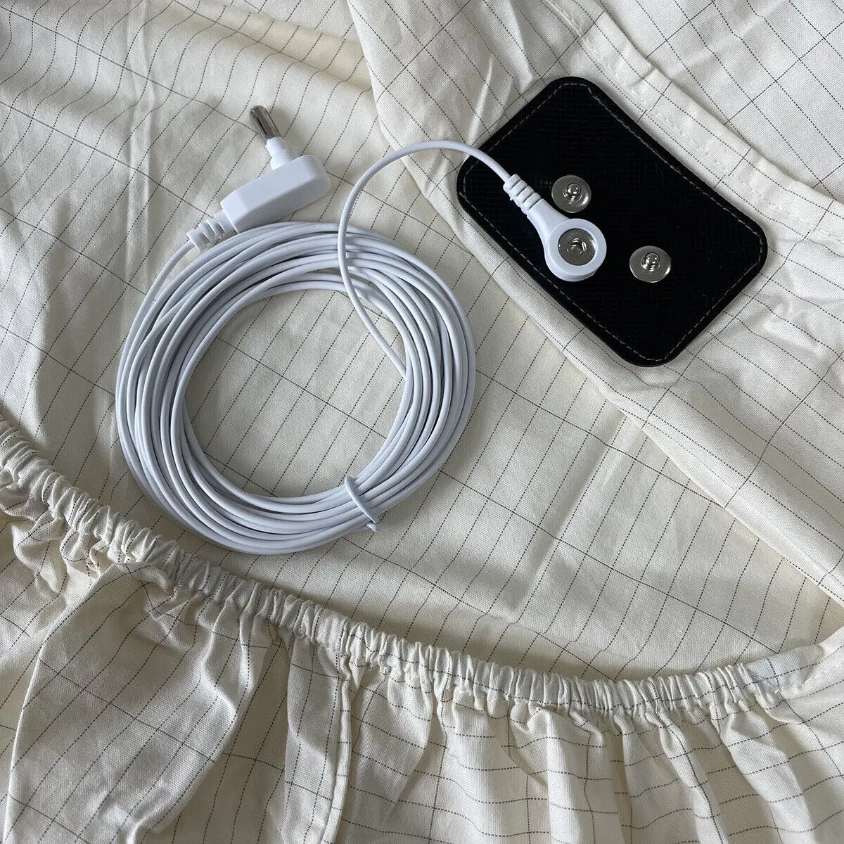 Grounding Fitted Sheet with 15 feet Grounding Cord 5% Silver Fiber 95% Cotton Conductive Earthing Bed Sheet for Better Sleep