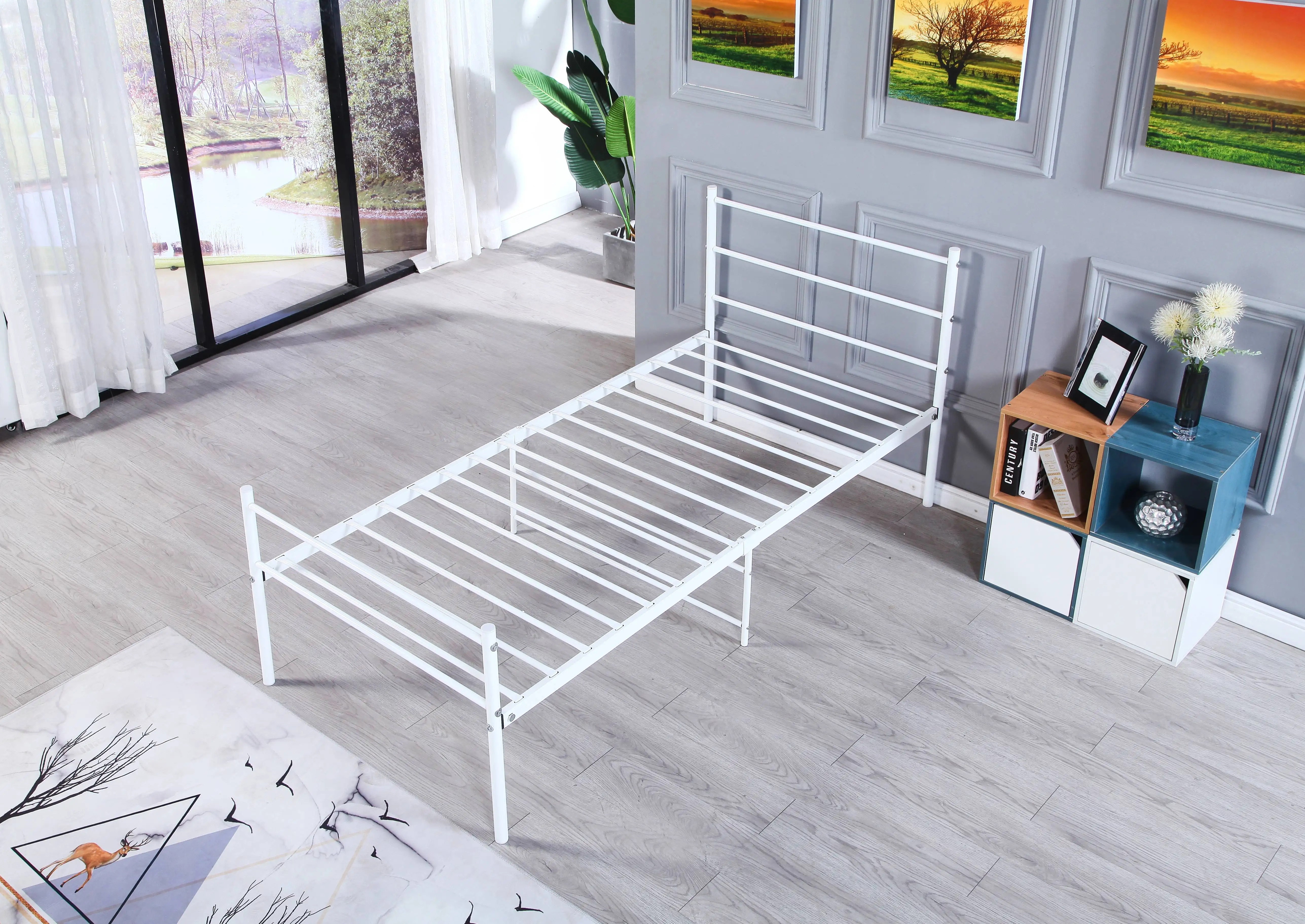 Modern Single Home Bedroom Furniture Metal Steel Bed Hostel Dormitory Bed for Sale Twin Durable