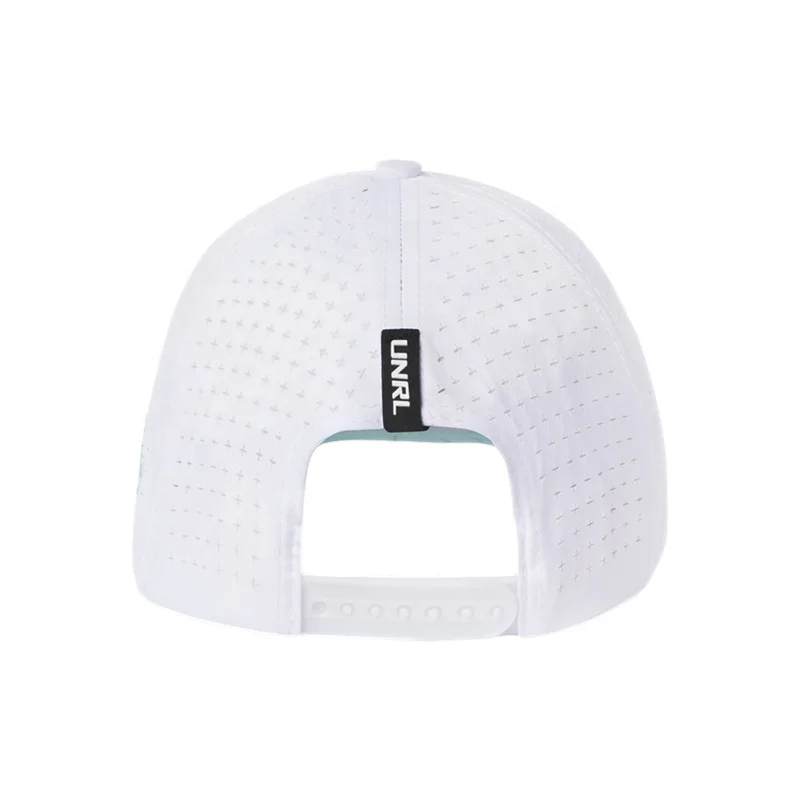 Laser Cut Hole Perforated Embroidery Logo 6 Panel Men Women Running Sport Gorras Unstructured Cap White Clean Fit Golf Rope Hat