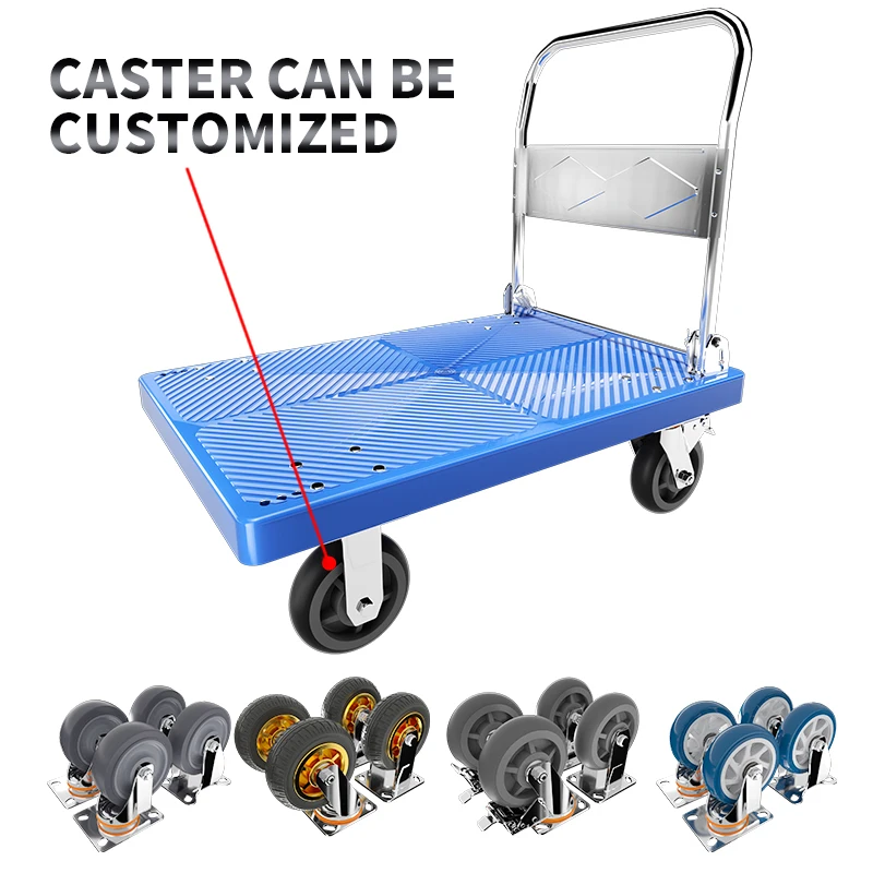 Four Wheels Portable Carry Plastic Shopping Foldable Heavy Duty Hand Truck/Cart Platform Trolley for Warehouse