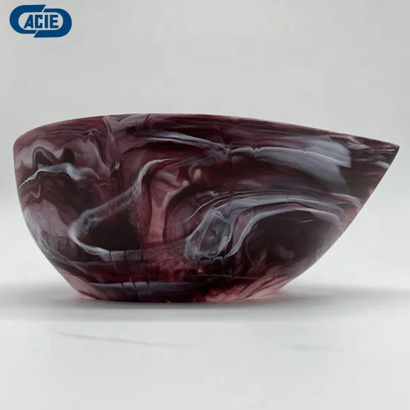 Acrylic resin handmade salad bowl cold food bowl with marble texture and aqau swirl cloud pattern used in home canteen and bar