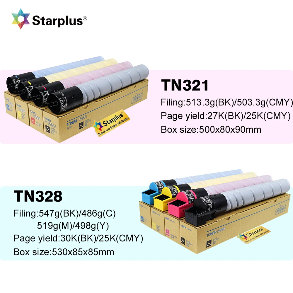 Starplus Compatible Toner Cartridge For Konica Minolta Bizhub TN613 TN619 TN622 TN321 TN328 TN615 TN616 TN324 color