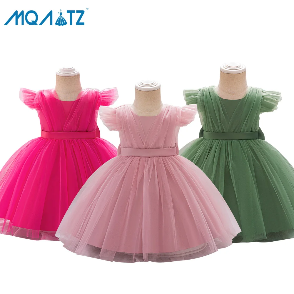 MQATZ Rose Red Tulle Mesh Wedding Baby Girl Dress Toddler Birthday Party Princess Dresses for Kids L2226XZ