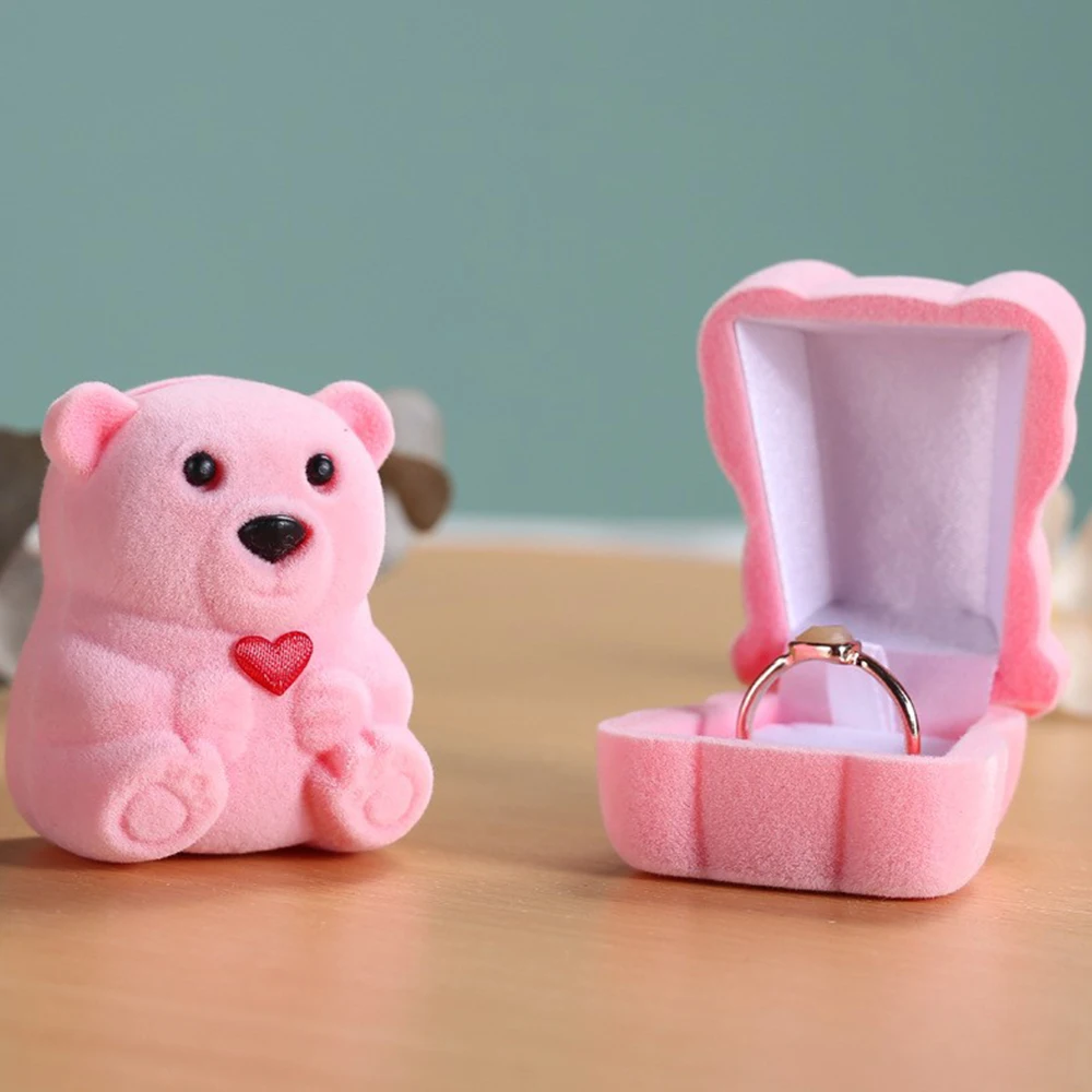 Velvet hot sale ring packaging box cute bear animal shape engagement ring box cardboard mini velvet ring box jewelry