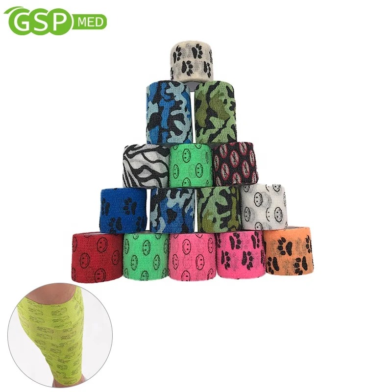 Custom Printed Coflex Patterned Cohesive Vetrap Bandage For Horse Compress Elastic Coflex Cohesive Bandage