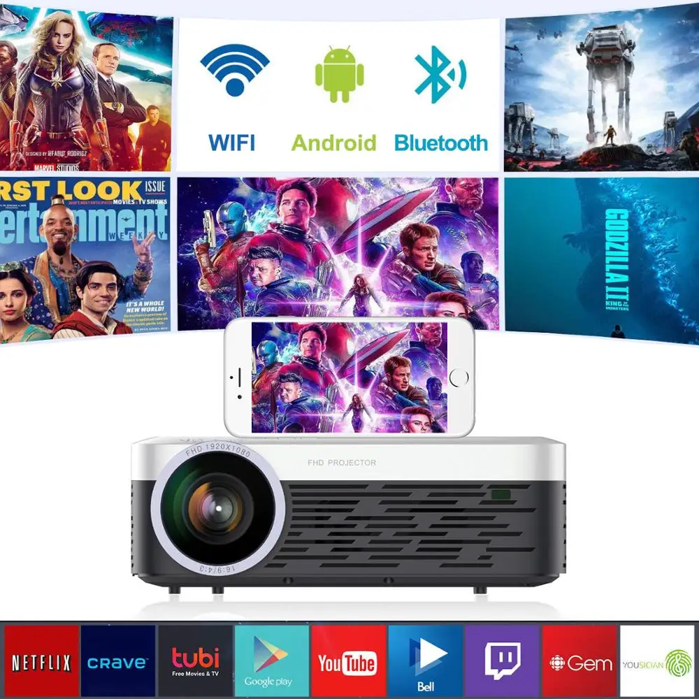 [1080p Android Projector]Walmart Amazon Hot 3800 High Brightness Native 1080P Full HD 4k LED Video Home Theater Projectors