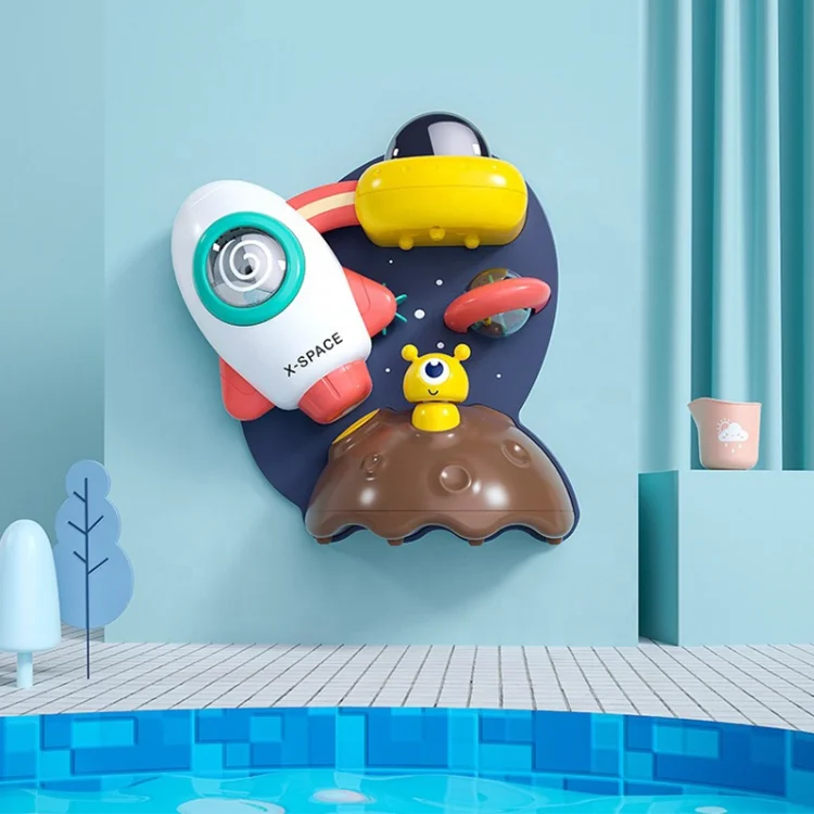 Kids Bath Tub Time Children Natural Shower Baby Waterproof Fountain Space Rocket Suction Bath Toys