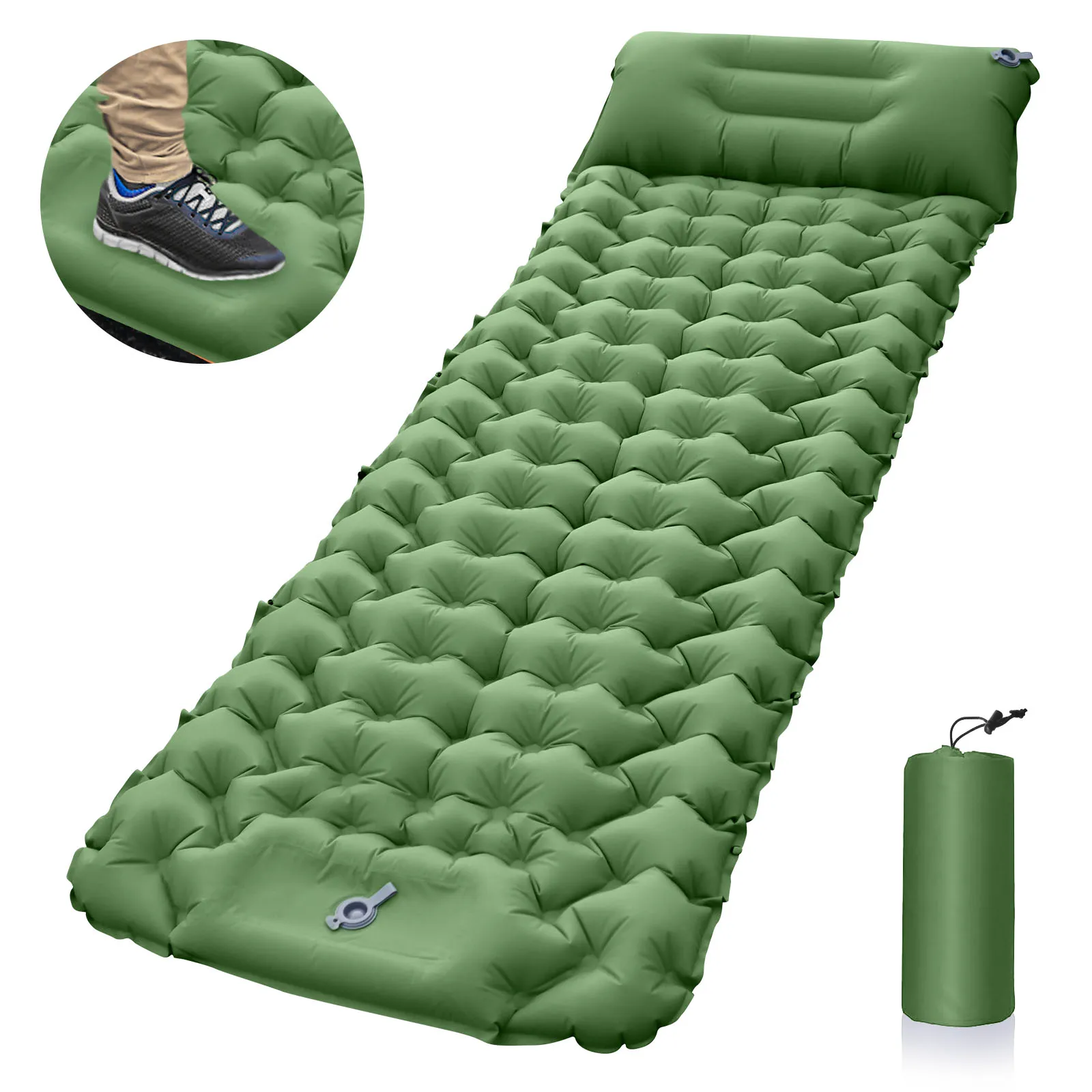 High Quality 10cm Thick Foot -Pump Inflatable Camping Sleeping Pad Mat Self-inflating Camping Air Mattress for Outdoor Hiking