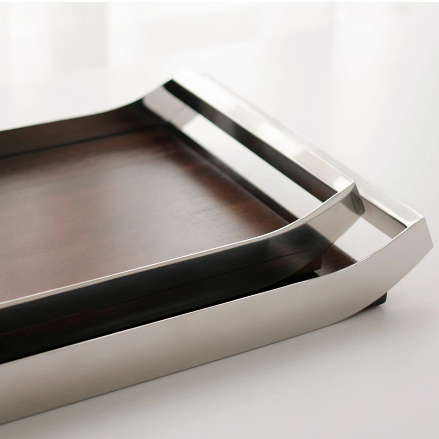 Classic Walnut Steel Tray Breakfast Serving Tray Coffee Cups Cary Wood Trays For Restaurant Serving