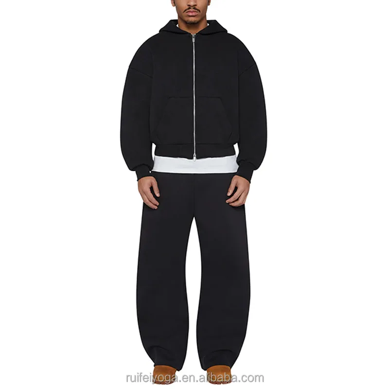 Custom Logo High Quality Streetwear Luxury 600 GSM Heavyweight French Terry Cotton Oversized Men Boxy Fit Cropped Zip Up Hoodie