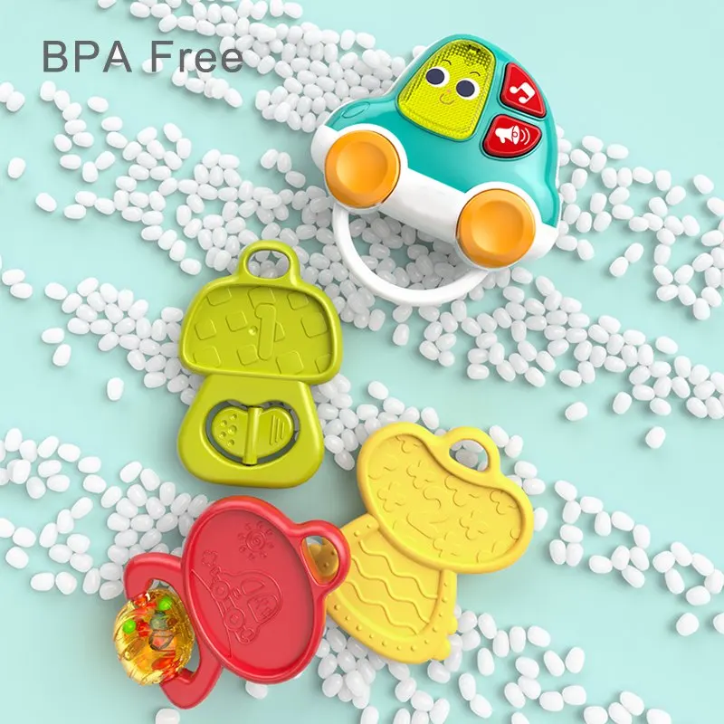 Samtoy Education Toy BPA Free Baby Chew Rattle Teether Build in Light Songs Sound Plastic B/O Musical Car Key