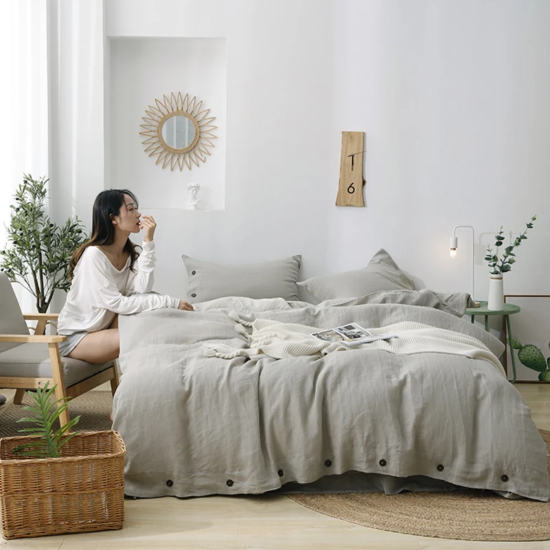 100% Pure Stone Washed French Flax Linen Bedding Hot Sell High Quality  Natural Color 100% French Linen Bedding Pure Flax Linen