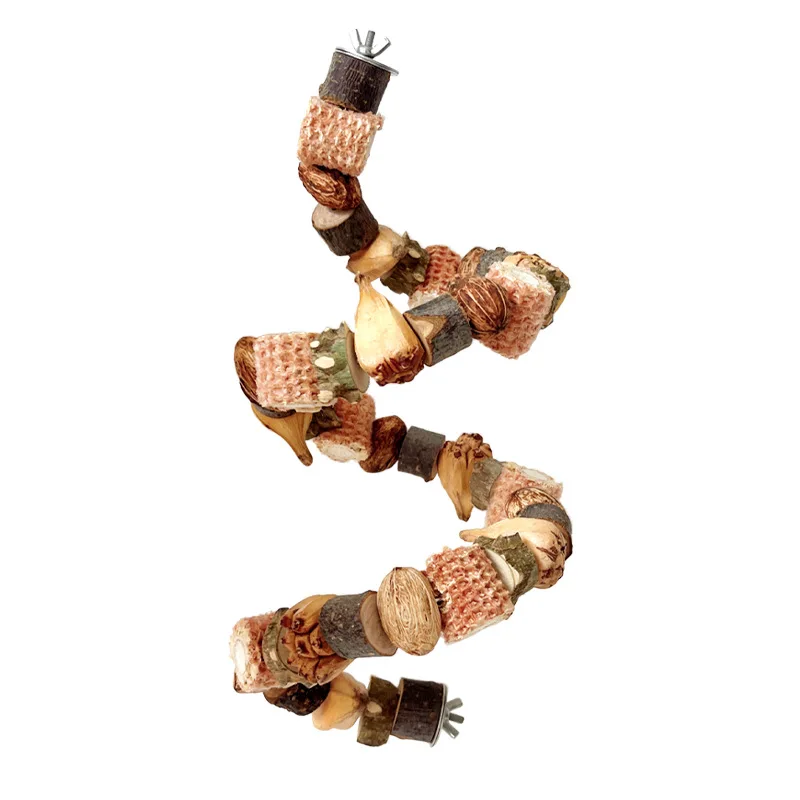 Kin Pet Natural Wooden Block Bird Chewing String Climbing Ladder Beak Grinding Toy Bird Supplies for Cage Enrichment