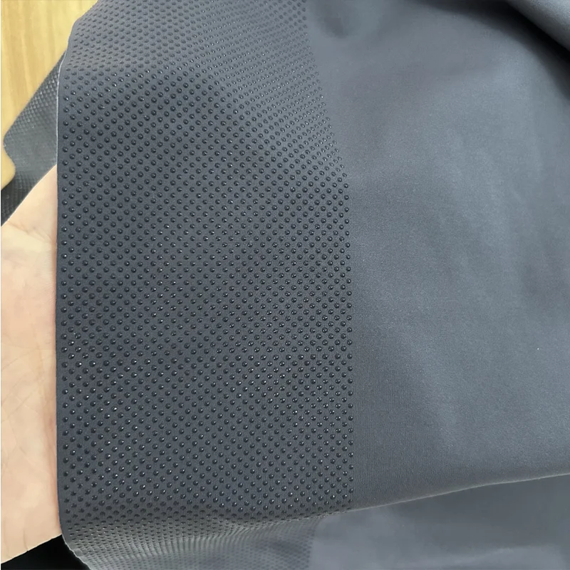 Custom logo gripper silicone coated spandex fabric warp knitting polyester non slip pattern print fabric