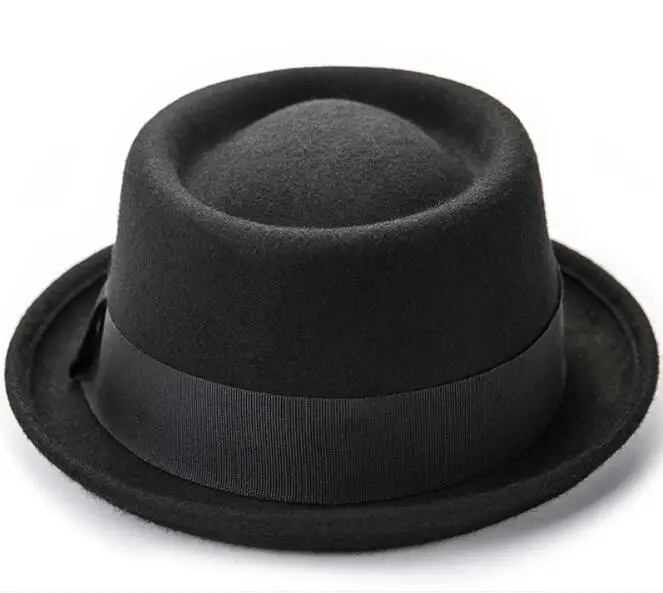 Top Sale New Elegant Vintage Pork Pie Homburg Hat Europe 100 Wool Fedora Hat