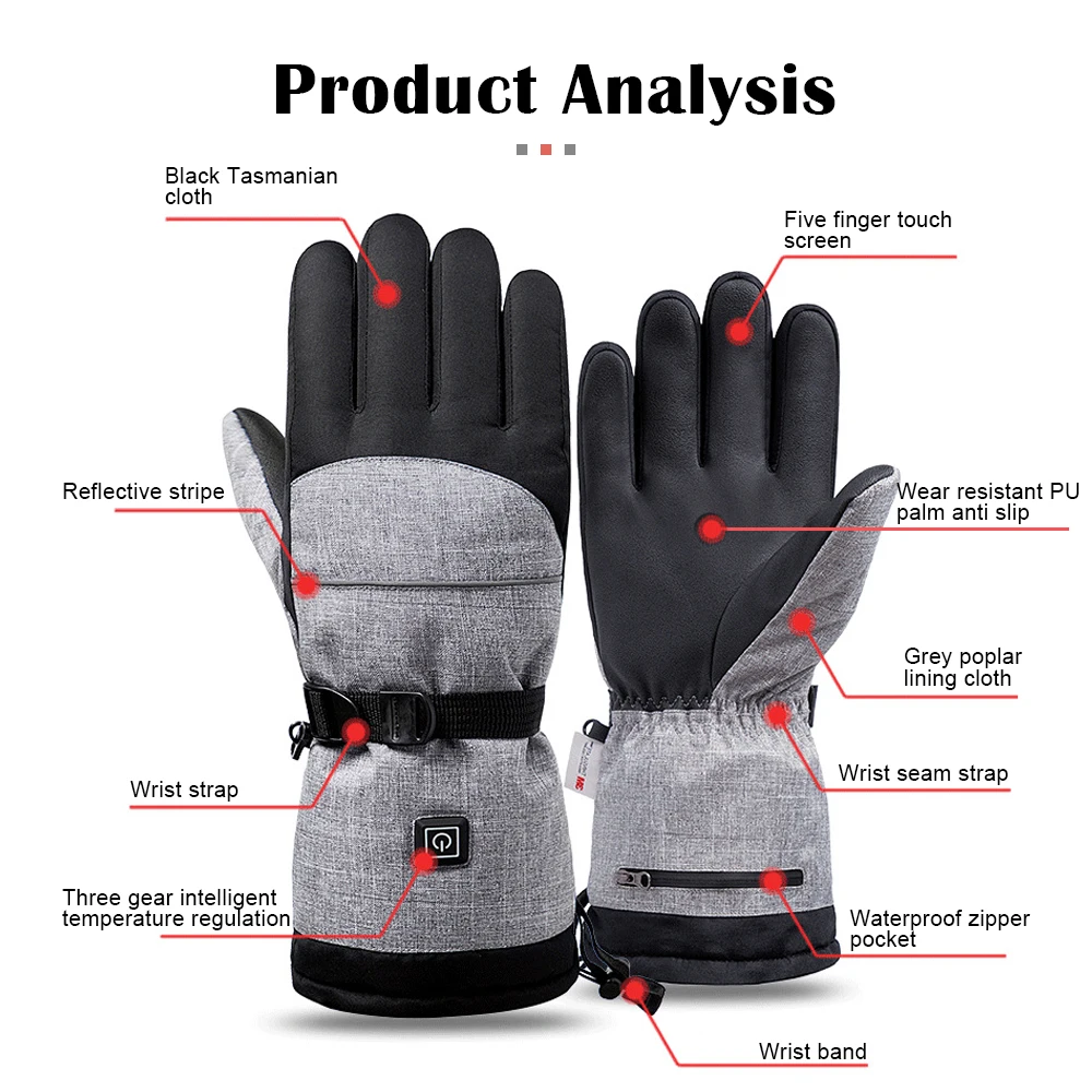 Winter Heating Gloves Waterproof Snowboard Cycling Moto Ski Outdoor Touch Screen Cotton Hand Warmer Electric Thermal Gloves