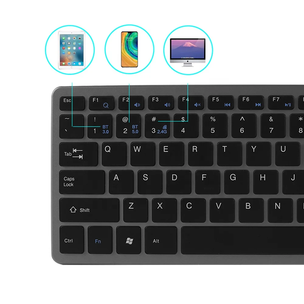 Ultra Thin Bluetooths Keyboard and Mouse Combos Fashion Multimedia BT 3.0 +BT 5.0+2.4G Wireless 3 Mode Keyboard for IPad iPhone