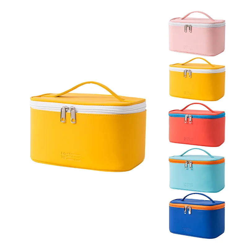 New PU portable makeup large capacity makeup box candy color packaging cosmetic bag
