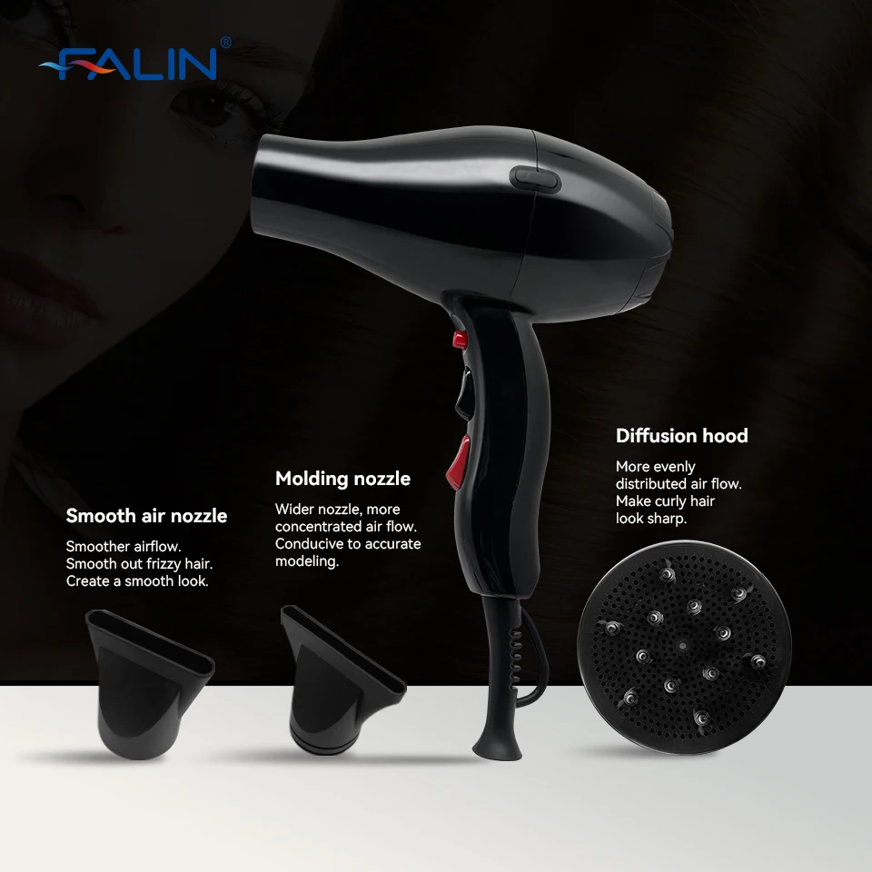 Hair Dryer Professional Salon High Speed Hair Dryer 1900W AC Motor With Hanging Loop/Concentrator/2 Diffuser For Travel/House