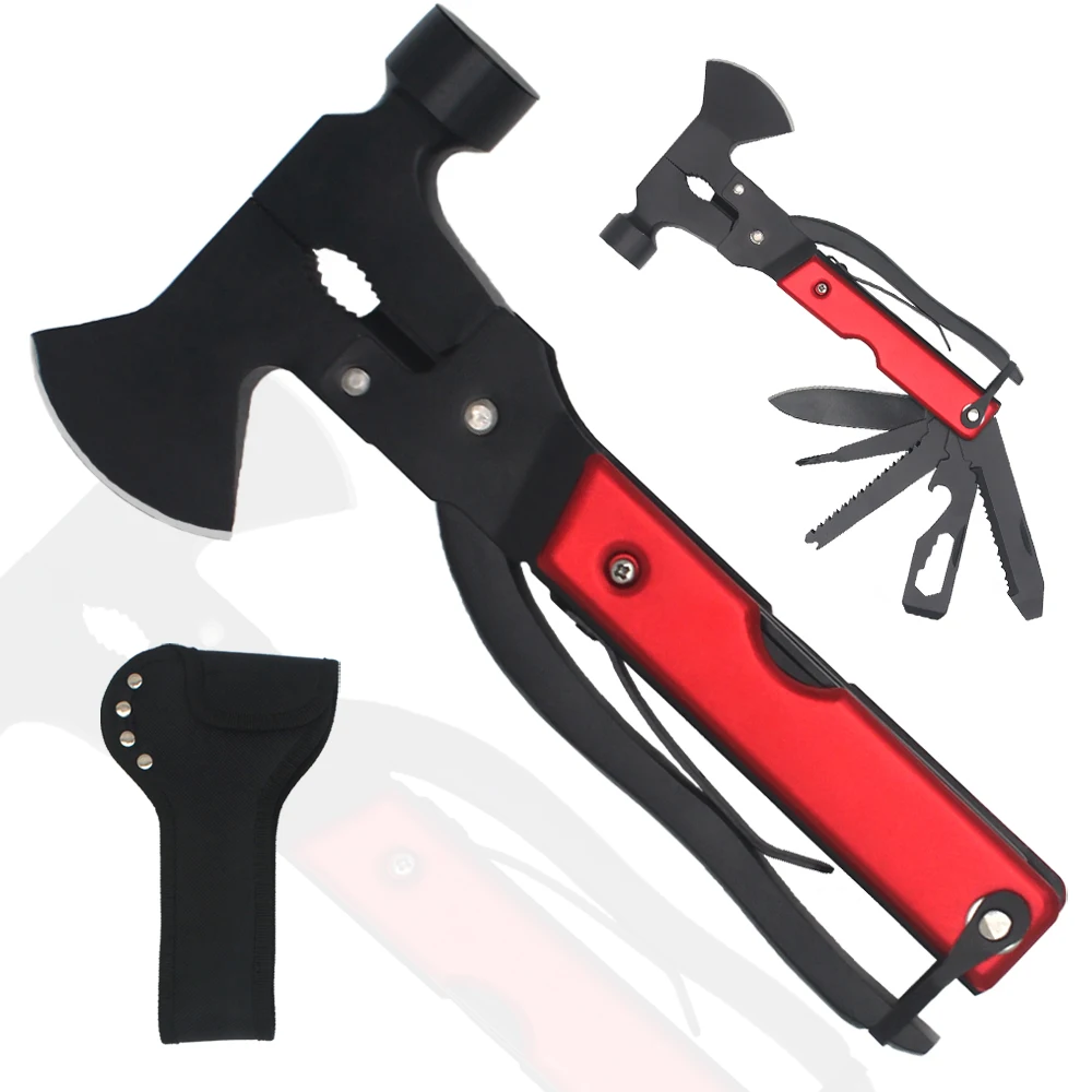 15 in 1 Multitool - Hammer, Survival Knife, Hatchet Axe, Bottle Opener, Pliers for Camping, Emergency Car Kit - Cool Multi Tool
