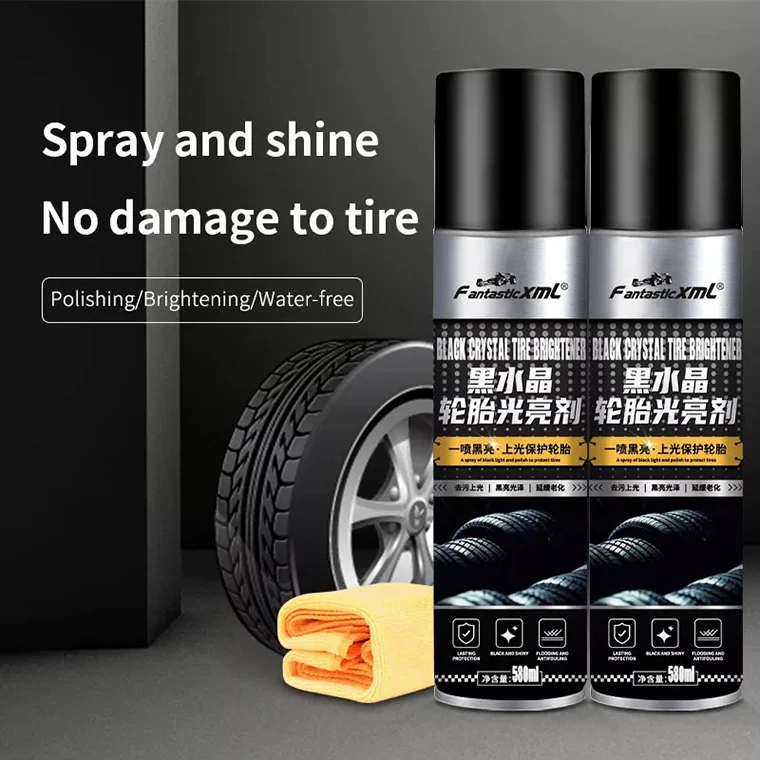 High gloss car care foam water based tire shine and wheel cleaner tire polish spray with black shining silicone wax