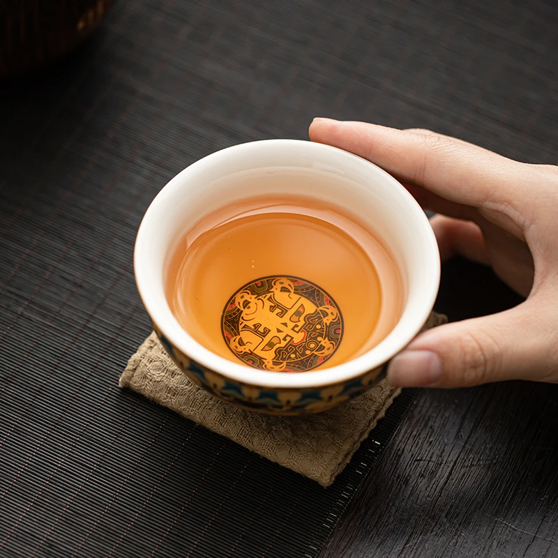 Dehua White Porcelain Tangka Ceramic Tea Cup Creative Master Cup Gift Box Chinese Design Style Cafe Use Kung Fu Tea Set