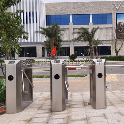 Electronic steel gate design enter and exit supermarket entrance price tripod turnstile with smart control system