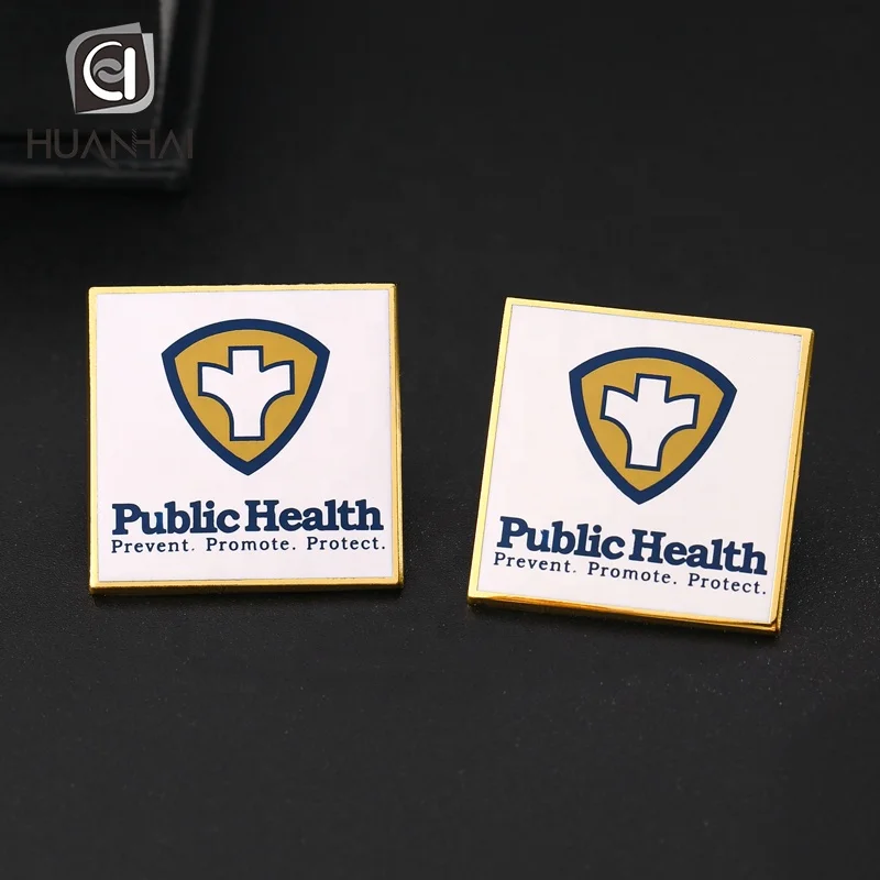 custom gold plated metal blank square printing sublimation logo brooch pins badge