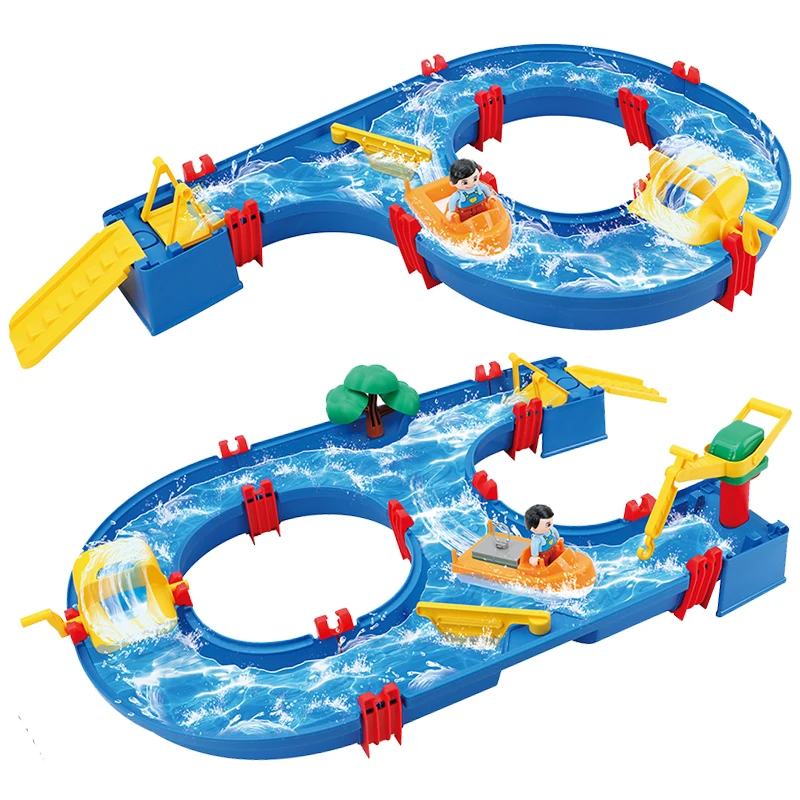 SH682864 Wholesale  summer toy  water slot car racing track Juguetes water play beach toys kid water toy DIY Building Blocks