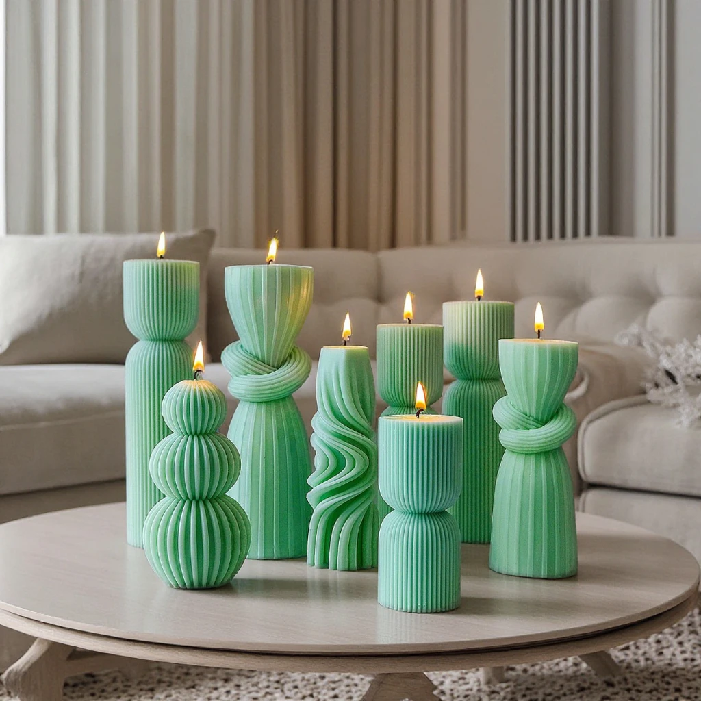 3D Large Size Irregular Cylinder Candle Silicone Mold Geometric Twist Swirl Silicone Mould For Candle Making