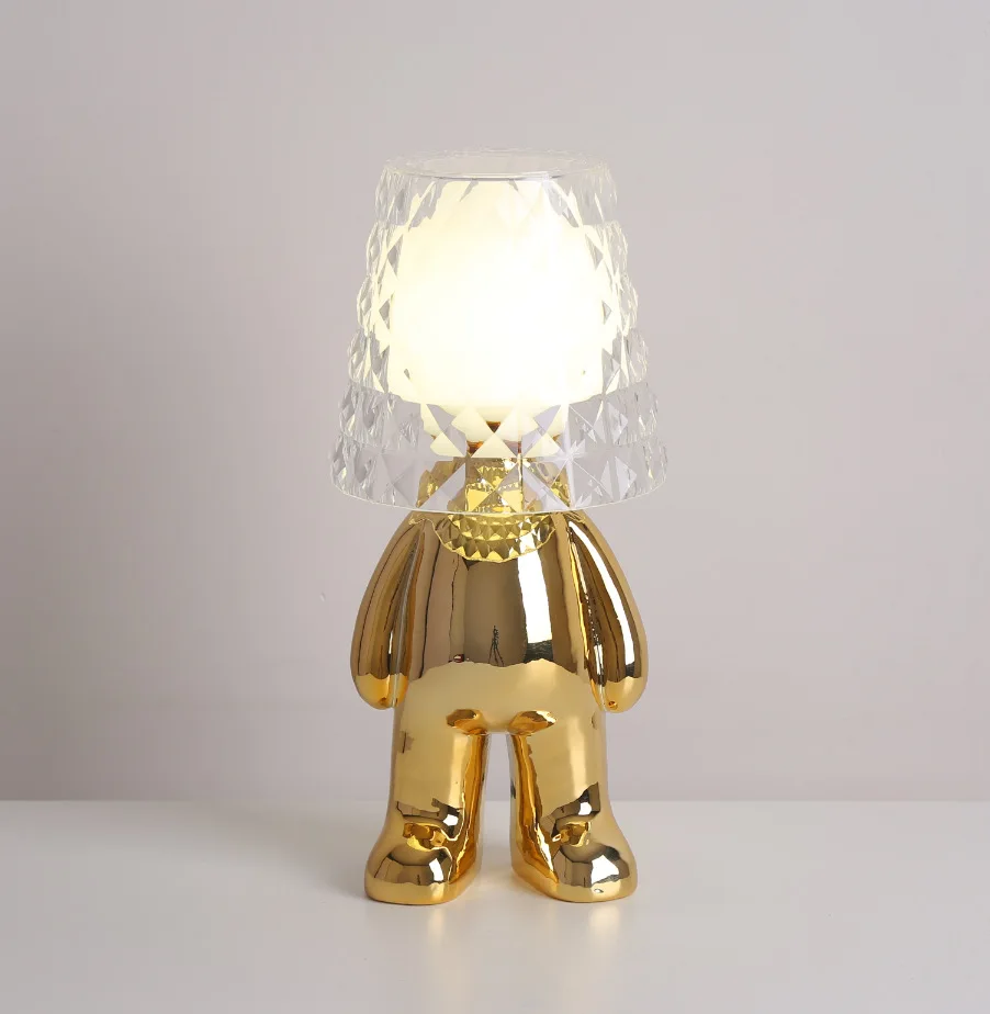 Nordic Plating Golden Human Sculpture Light Hot Ins Candeeiro De Mesa Dourado Night Light Little Golden Man Table Lamp