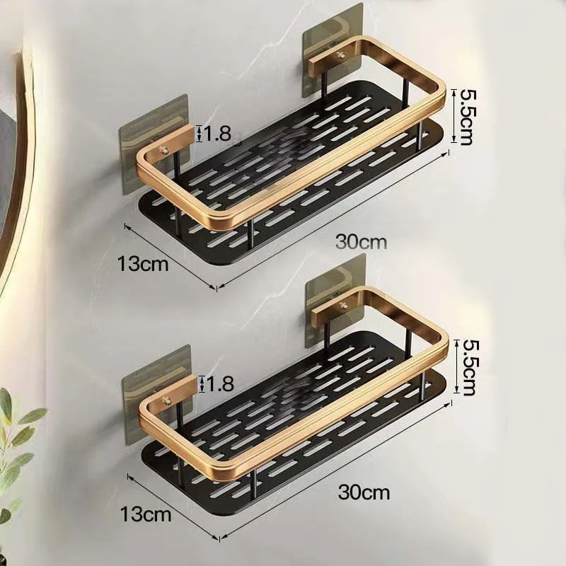 Easy Use Rectangular Black Gold No Punch Shelf Storage Racks
