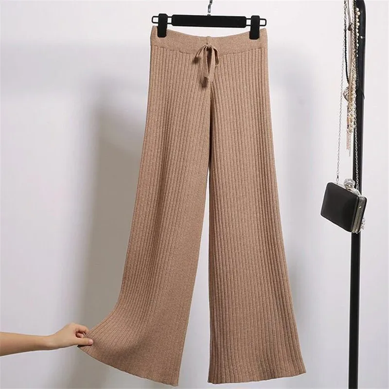 Hot selling factory price knitted wide leg pants women summer 2022 all-match casual loose straight high waist mopping trousers