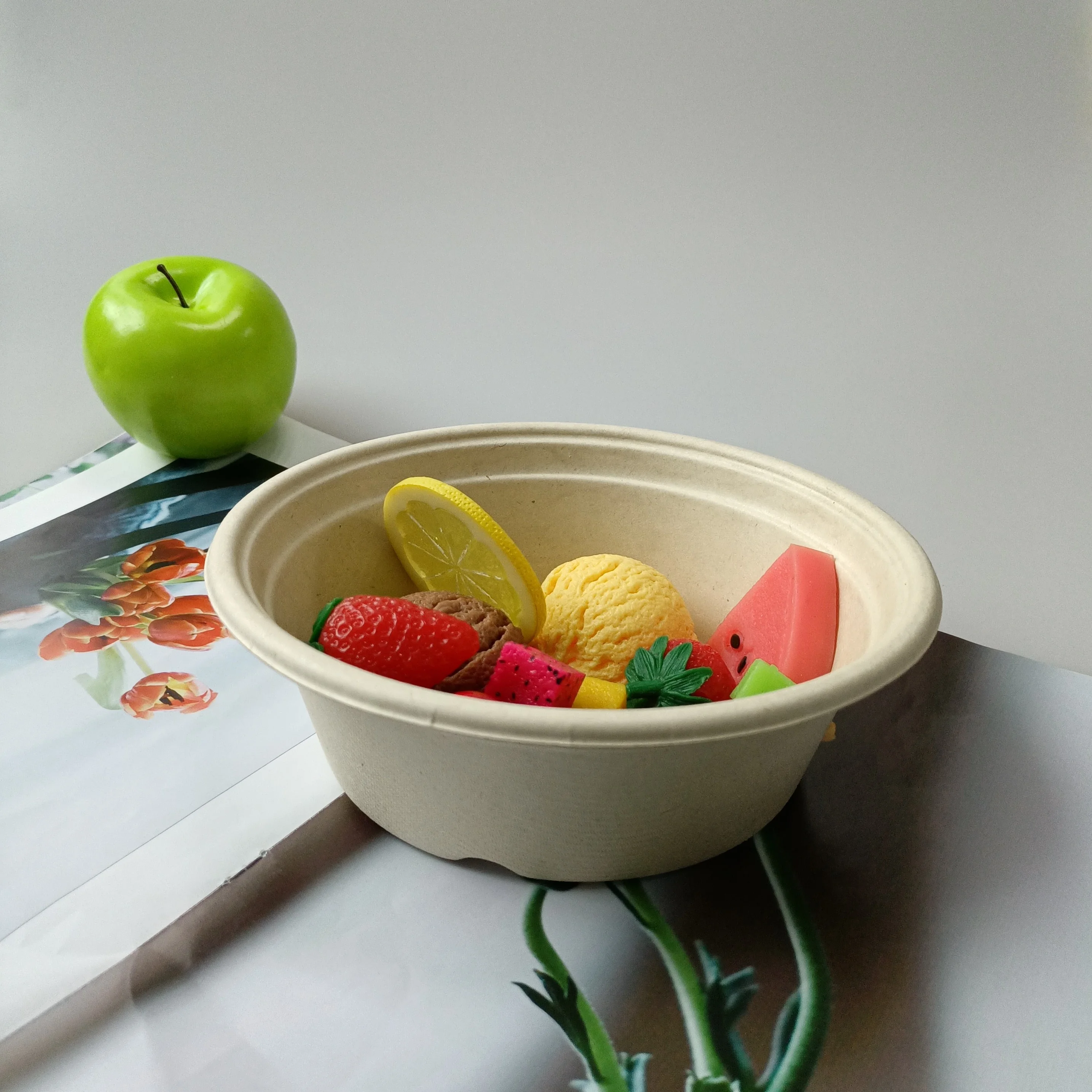 850Ml 1000Ml Sugarcane Compost Disposable Eco Tableware Soup Bowls Disposable Soup Single Round Bowl With Lid