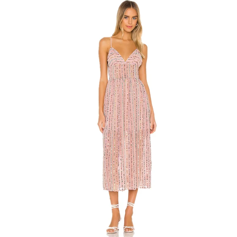 customized OEM new arrival 2021 fashion trend sexy sleeveless party multicoloured Sequin braces skirt