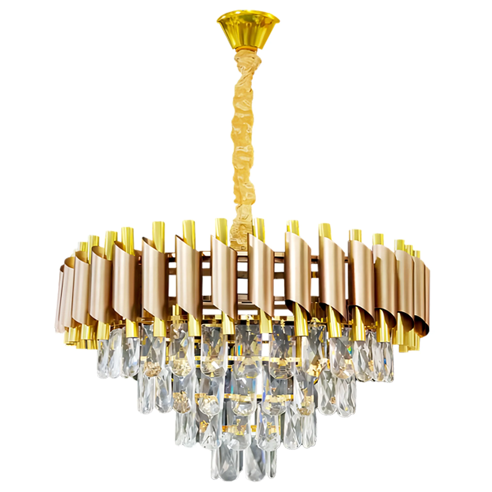 Luxury K9 Crystal Chandelier Aluminium round Gold LED Pendant Light with Silver Finish for Home and Hotel Decor 220V Voltage