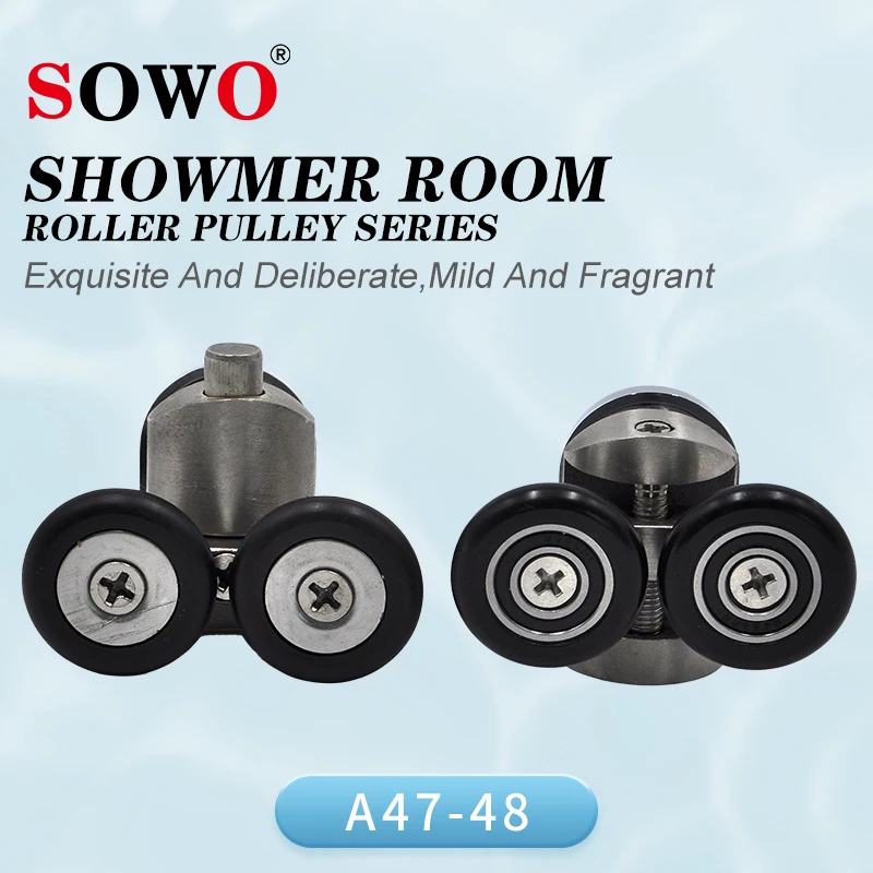 A-47 A-48 24Mm Double Two Wheel 8Mm Stainless Steel OEM ODM Sliding Glass Shower Door Bathroom Cabin Rollers Pulley Suppliers