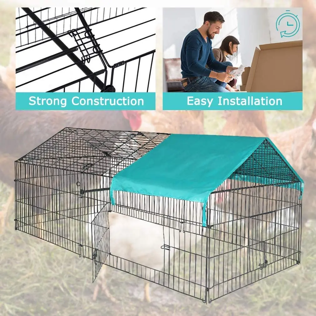 Metal Chicken Coop Run Rabbit Enclosure Pen with Waterproof Cover Outdoor Backyard Farm Chicken Pen Cage Crate Pet Playpen