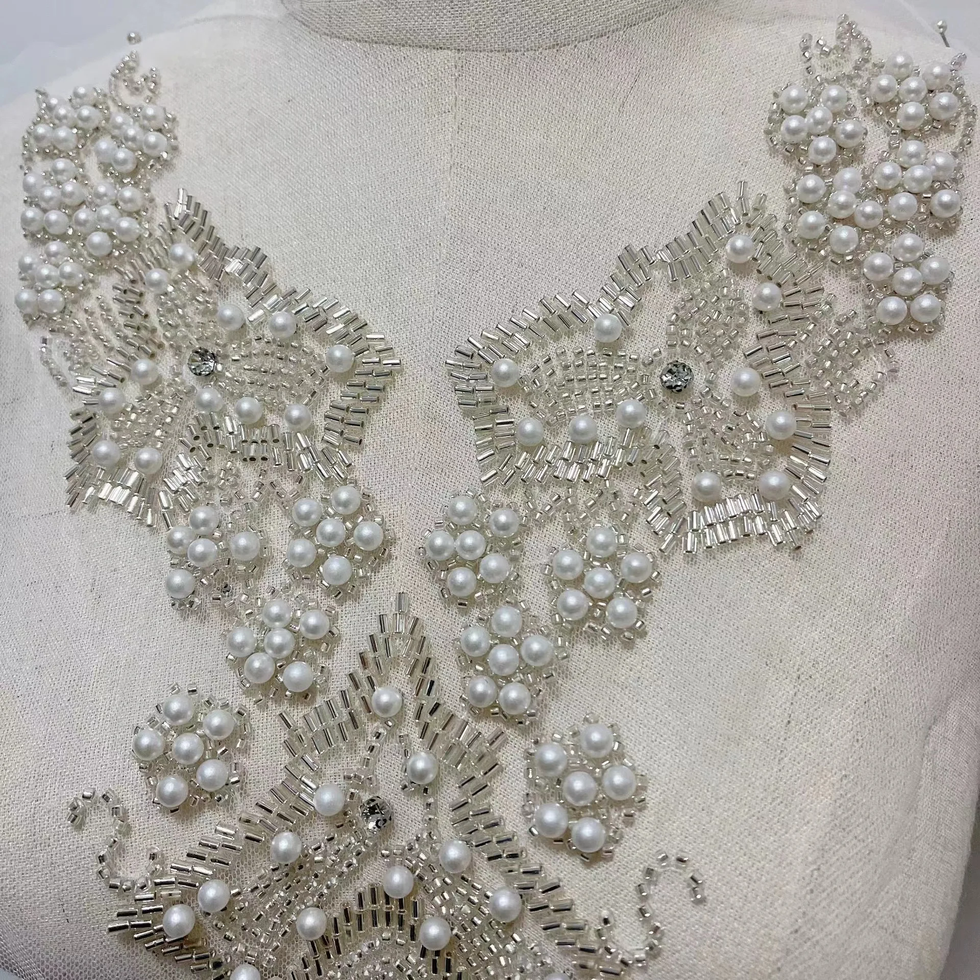 Sustainable Polyester DC4 Wedding Dance Dress Accessories Lace Collar with Flower Beads and Pearl Embroidery