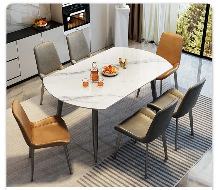 VIC Rock plate telescopic table family small apartment modern simple folding telescopic round dining table and chair combination